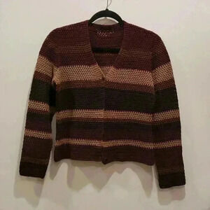 Knit Striped Sweater burgandy cream and brown